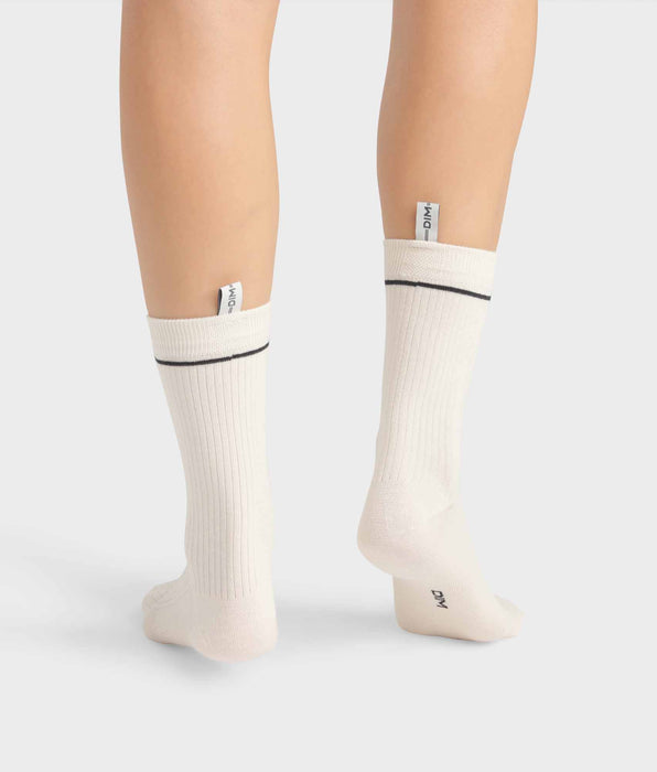 DIM Chaussettes unisexes en coton modal côtelé Crème Dim Icons