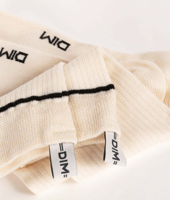 DIM Chaussettes unisexe en coton côtelé Crème avec ligne noire Dim Icons