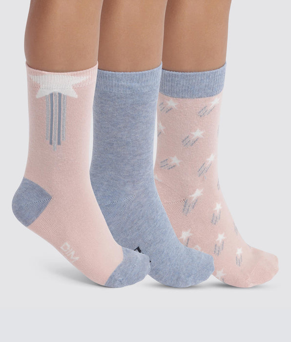 DIM Set van 3 paar Denim Roze Cotton Style Star Socks voor kinderen