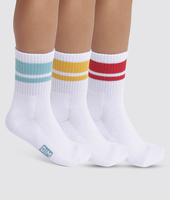 DIM Set van 3 paar kindersokken Turquoise Geel Rood DIM Sport