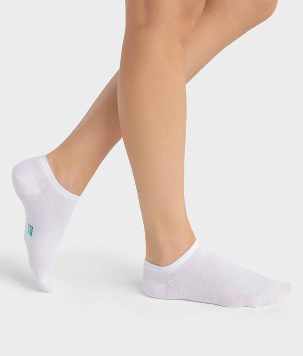 DIM Lot de 2 paires de socquettes femme en coton bio Blanc Dim Good