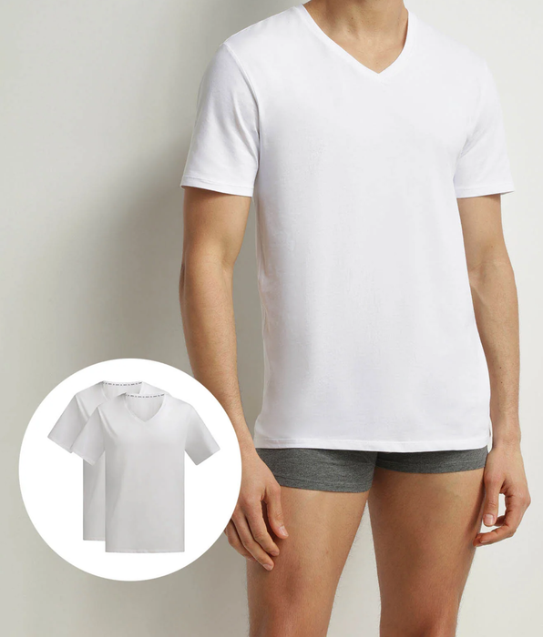 DIM Lot de 2 t-shirts homme en coton bio Blanc à col V Dim Good