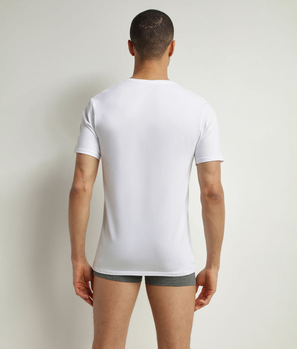 DIM Set van 2 witte biokatoenen V-hals T-shirts voor Heren Dim Good