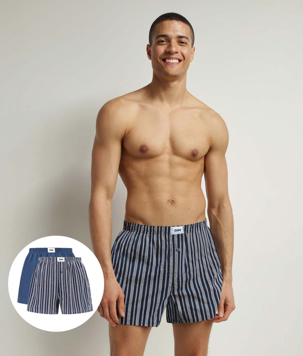 DIM Set van 2 Indigo gestreepte biokatoenen losse boxershorts DIM Good