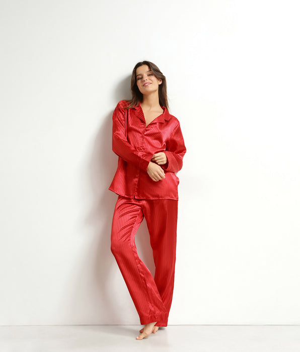 DIM Rood satijnen dames pyjamaset Dim Don't Disturb