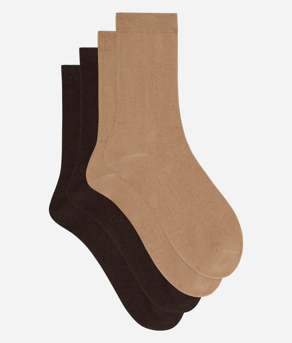 DIM Set van 2 damessokken van chocoladebruin en taupe Thermo-katoen
