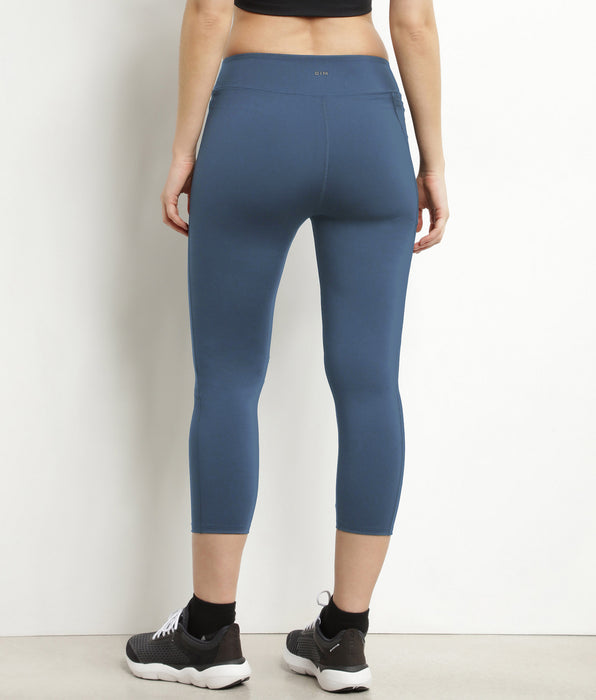 DIM Legging de sport femme court en microfibre Bleu Jean Dim Move