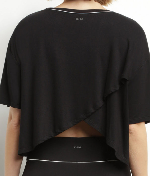 DIM Dames sport T-shirt in zwart viscose met open rug DIM Move