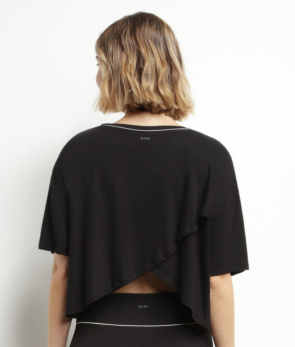 DIM Dames sport T-shirt in zwart viscose met open rug DIM Move