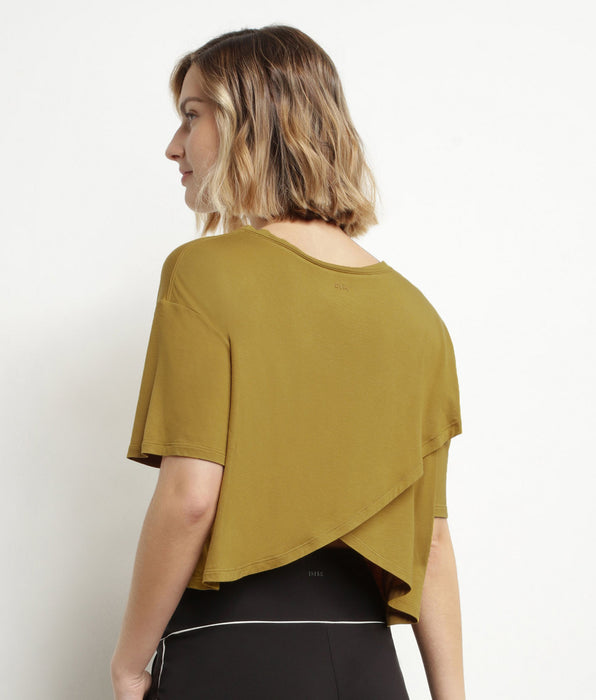 DIM T-shirt de sport femme en viscose vert olive avec dos ouvert Dim Move