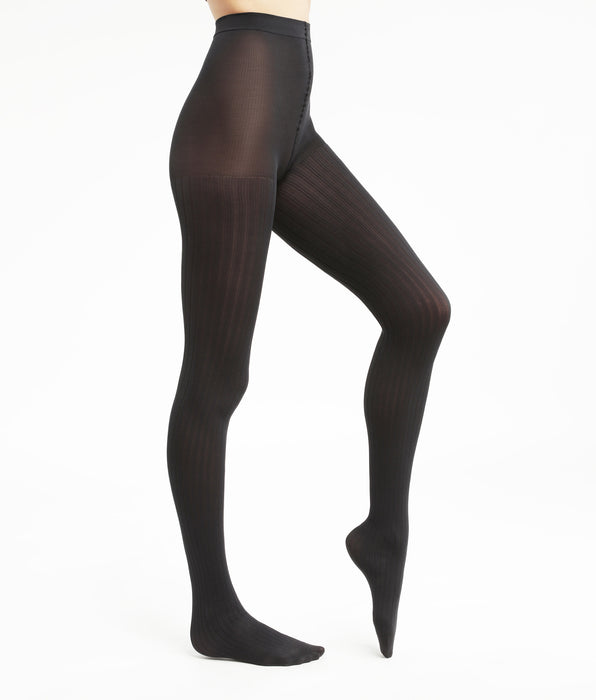 DIM Collant semi-opaque femme à côtes plates Noir Dim Style