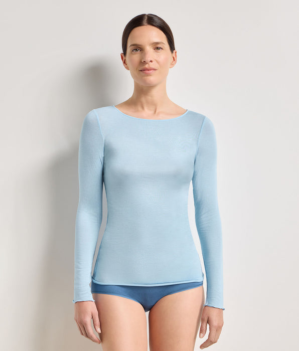 DIM T-shirt col rond bleu satin Thermal Light
