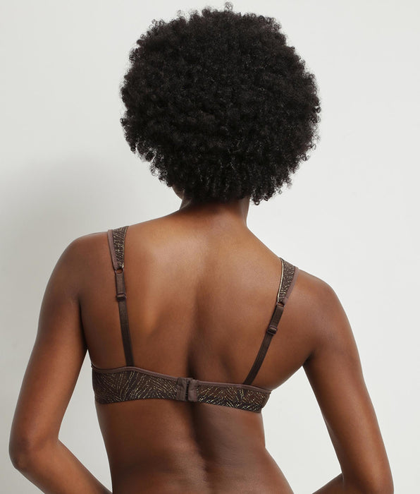 DIM Chocolade en gouden zebraprint tule sjaal BH Dim Generous