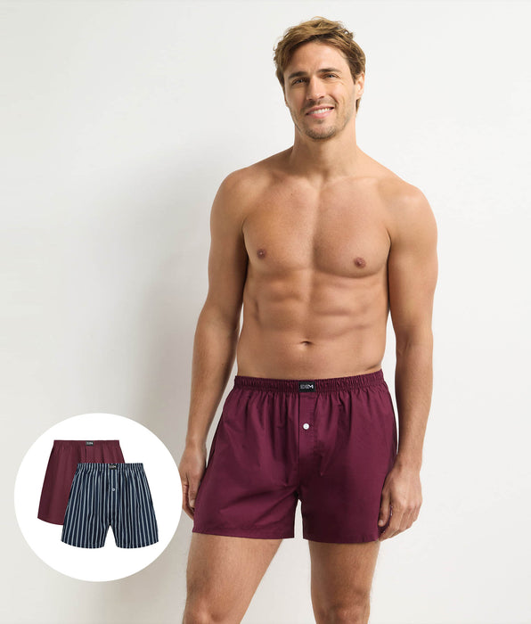 DIM Lot de 2 caleçons homme Bleu rayé Rouge Coton Stretch