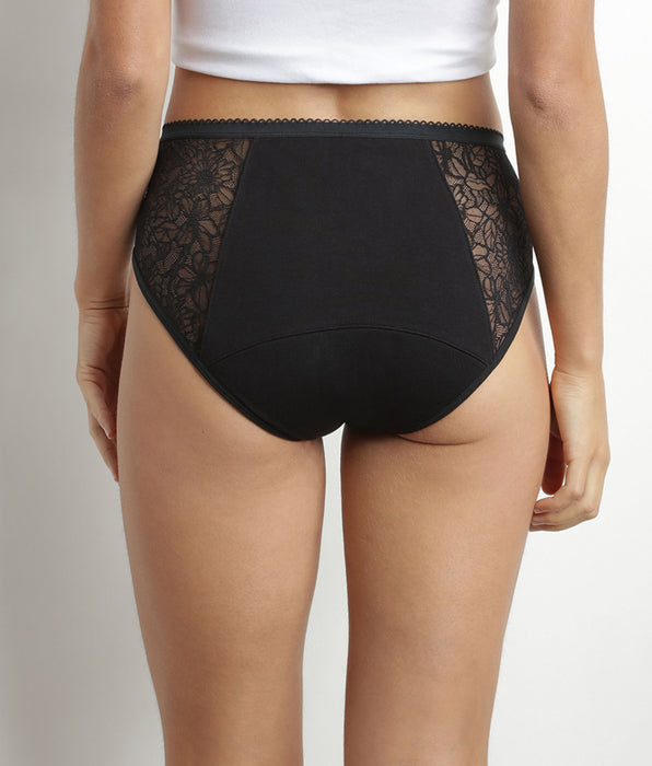DIM Menstruatie shortie Biologisch katoen en kant Zwart Zwaarmoedigheid DIM Protect