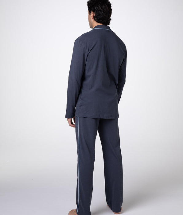 DIM Uniseks lange open pyjama's in leigrijze katoenen jersey