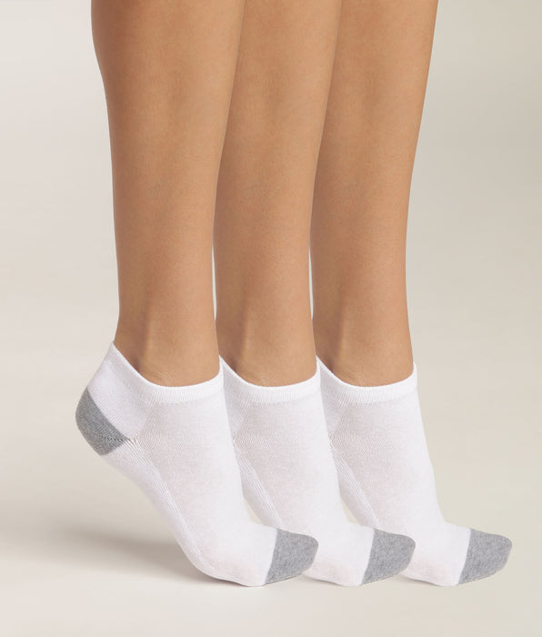 DIM Lot de 3 paires de socquettes femme en coton Blanc Gris EcoDim Sport