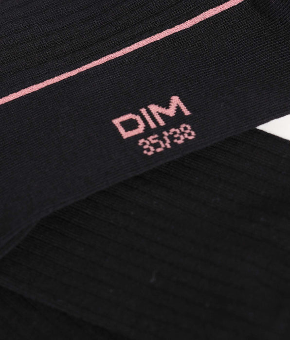 DIM Chaussettes femme en coton côtelé Noir avec liseré coloré Dim Mode