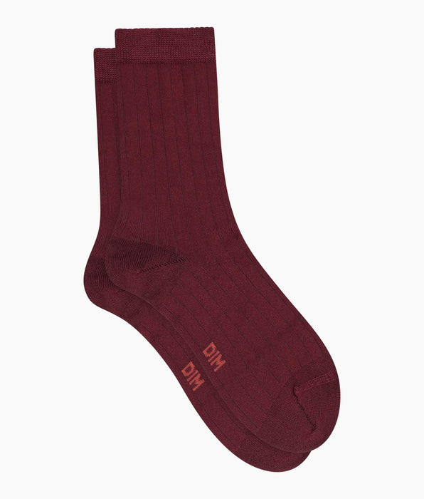DIM Chaussettes femme côtelées en coton satiné Dahlia Dim Mode