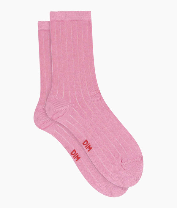 DIM Chaussettes femme côtelées en coton satiné Mauve Dim Mode