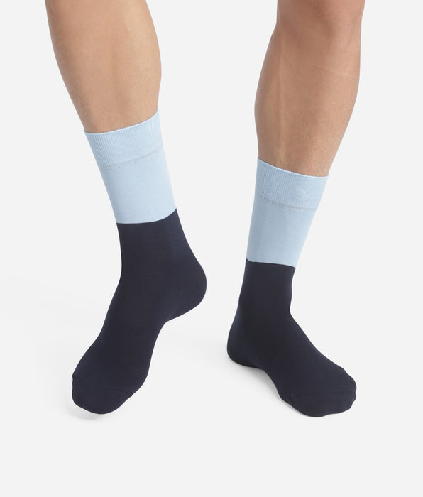 DIM Chaussettes homme en coton effet colorblock Marine et Bleu Dim Mode