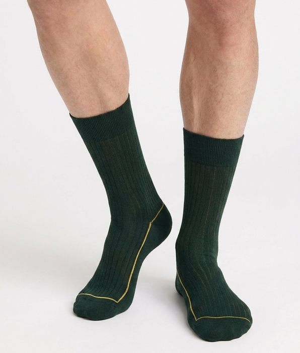 DIM Chaussettes homme coton vert olive La Mode Côtelée