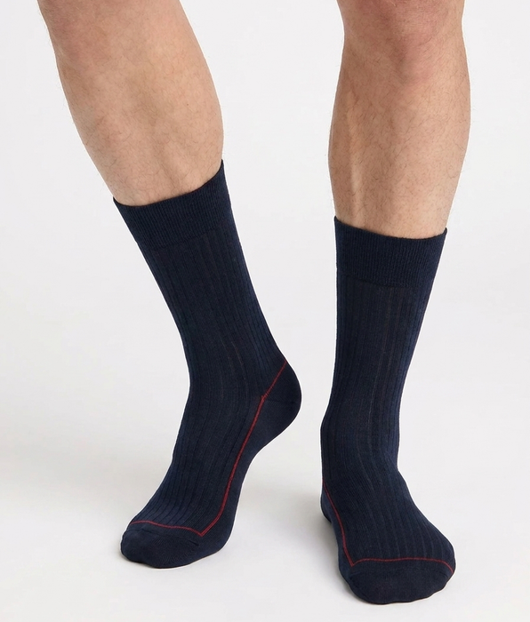 DIM Chaussettes homme coton bleu marine La Mode Côtelée