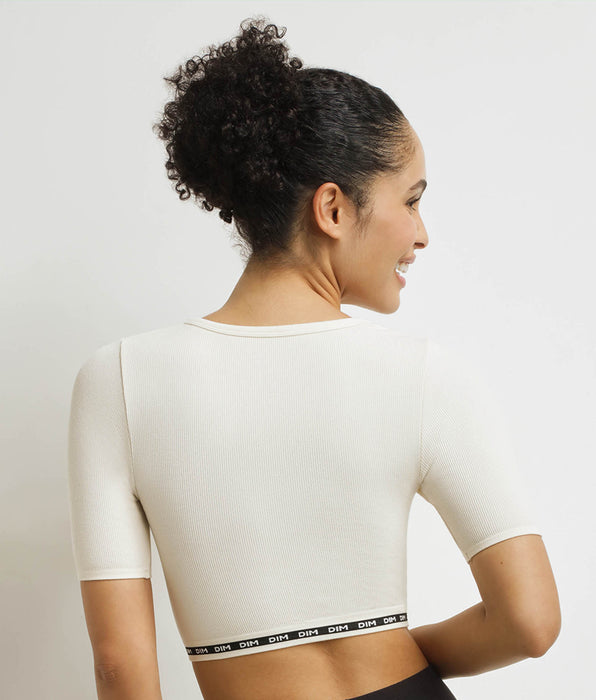 DIM Top femme sans couture en microfibre côtelée Beige Dim Icons Seamless