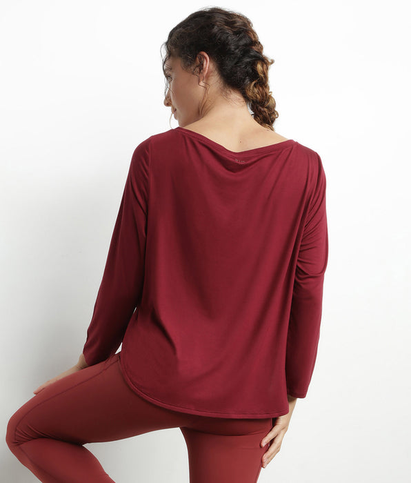 DIM Damessport tops met boothals in bordeaux viscose DIM Move