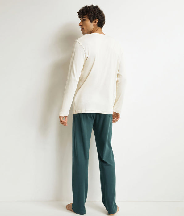 DIM Ensemble pyjama pantalon homme Ivoire Vert Dim