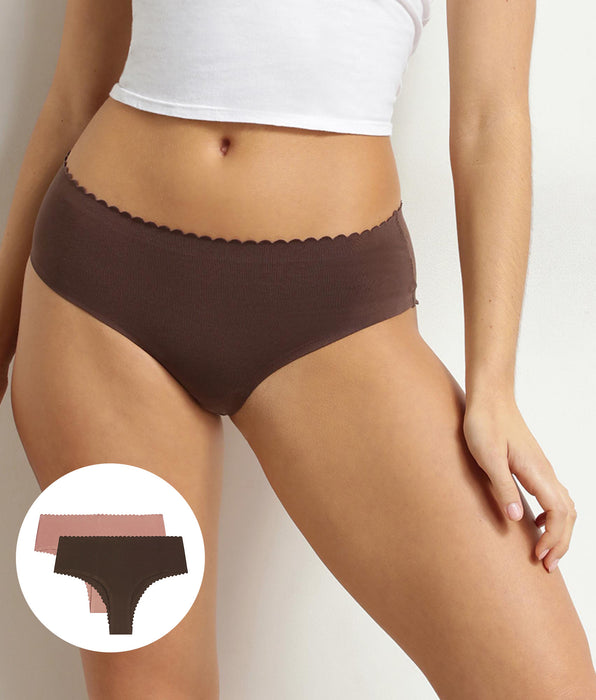 DIM Set van 2 Body Touch katoenen strings in chocolade en poederroze