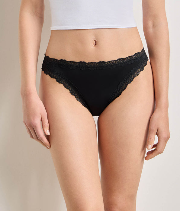 DIM Damesstring van microvezel en kant, zwart Dim