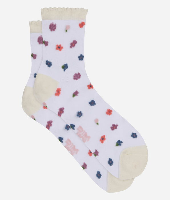 DIM Chaussettes femme transparentes fleuries rose Socks Petal