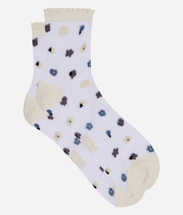 DIM Chaussettes femme transparentes imprimé bleu Socks Petal