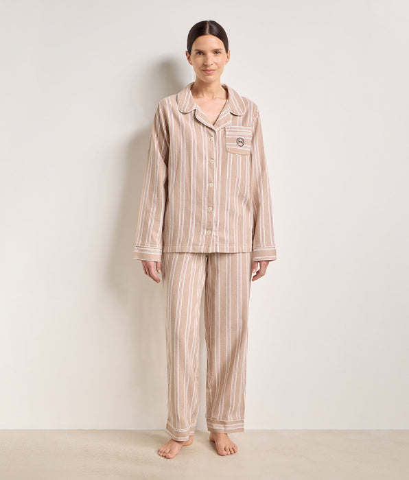 DIM Bruin-beige gestreepte flanellen pyjama voor dames van DIM x Ines de la Fressange          
