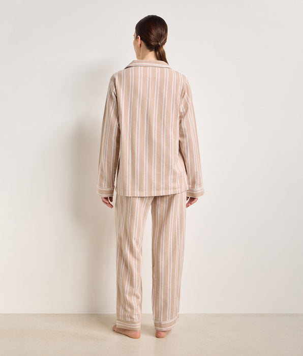 DIM Bruin-beige gestreepte flanellen pyjama voor dames van DIM x Ines de la Fressange          
