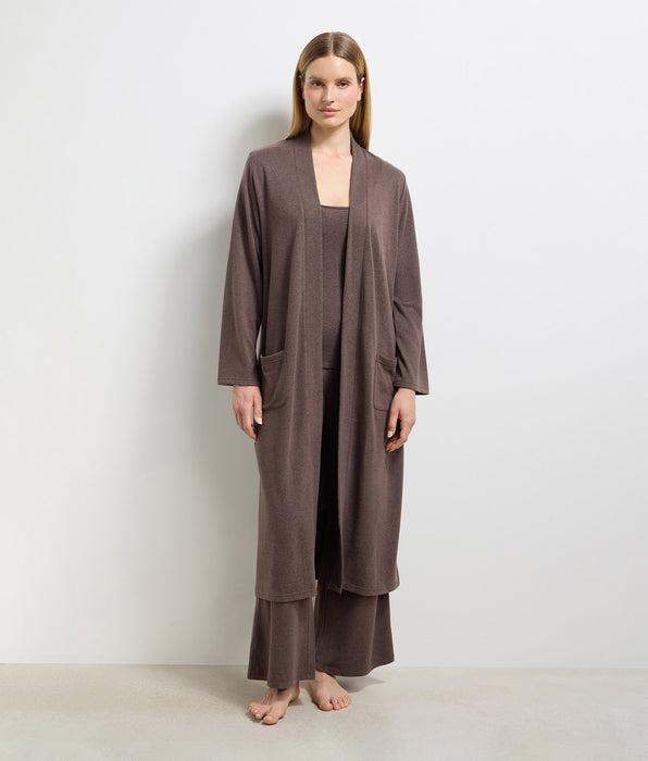 DIM Lang vest van dunne donkerbruine jersey DIM x Ines de la Fressange