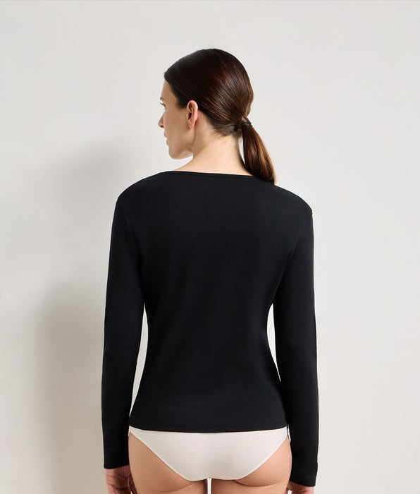 DIM Body manches longues coton gratté noir Thermal