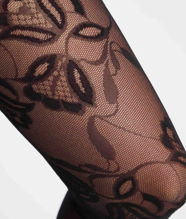 DIM Collant fantaisie motif floral Tulipe velours noir Style