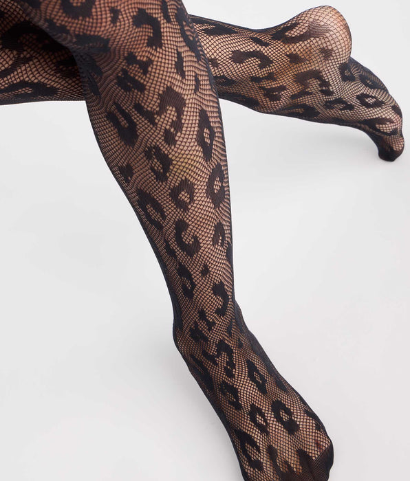 DIM Collant fantaisie Léopard résille noir 30D Style