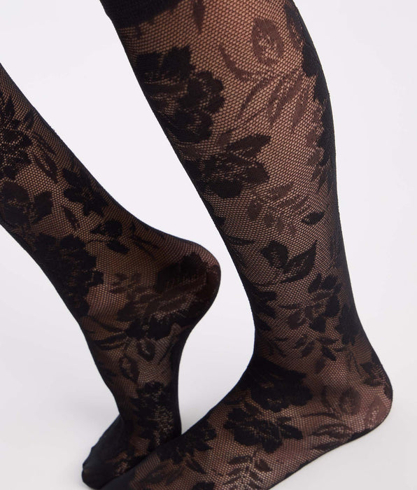 DIM Mi-bas fantaisie noir La Dentelle Florale