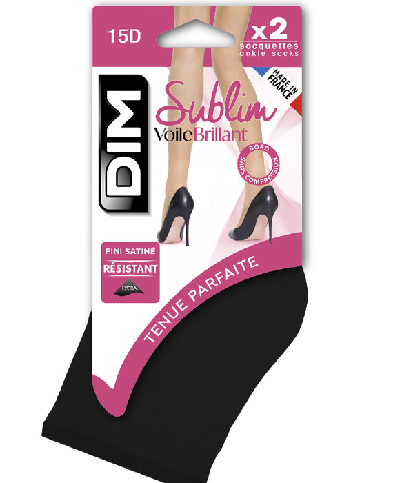 DIM Lot de 2 socquettes noires irisées Sublim 14D