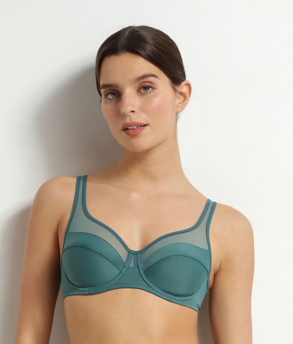 DIM Soutien-gorge emboîtant en microfibre et tulle Vert Émeraude Generous