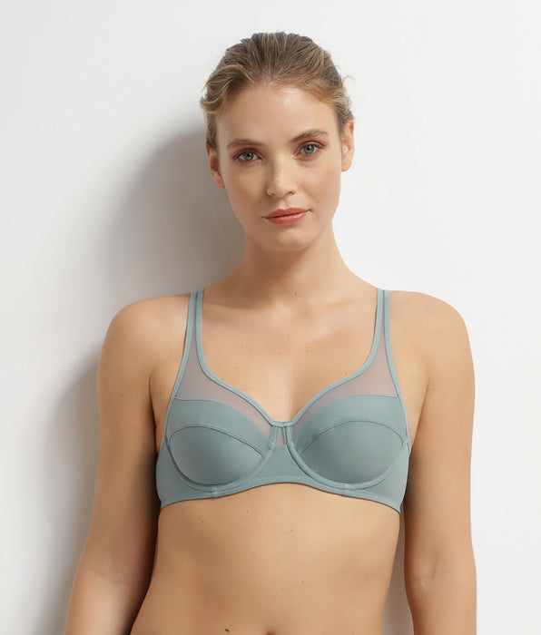 DIM Soutien-gorge emboîtant en microfibre et tulle Sauge Generous