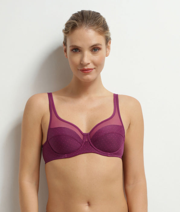 DIM Soutien-gorge emboîtant en microfibre et tulle à pois Generous