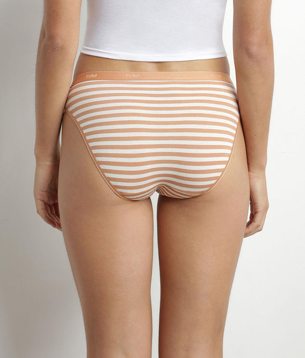 DIM Lot de 5 slips femme en coton stretch à rayures Bleu Crème Les Pockets