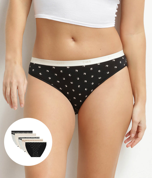 DIM Set van 5 damesslips van stretchkatoen met tropisch motief Les Pockets