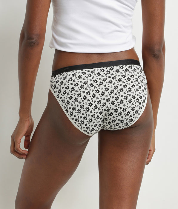 DIM Lot de 3 culottes en coton stretch motif floral Blanc Noir Les Pockets