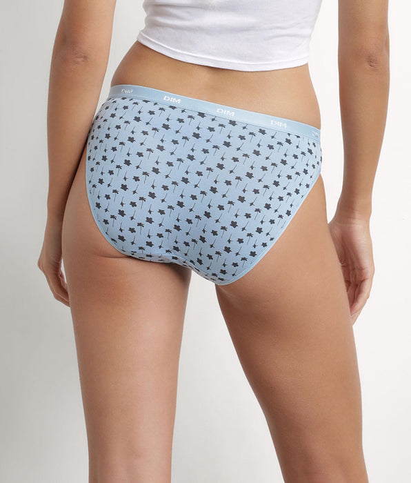 DIM Lot de 3 slips femme en coton stretch Bleu imprimé fleur Les Pockets