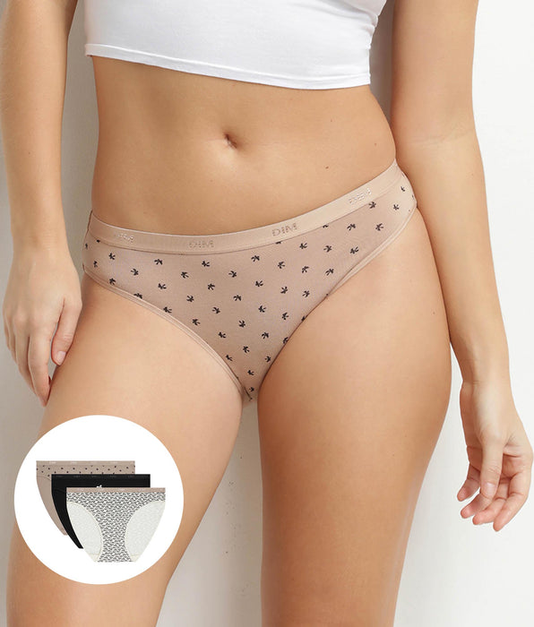 DIM Les Pockets damesslip in 3-pack stretchkatoen met palmboommotief